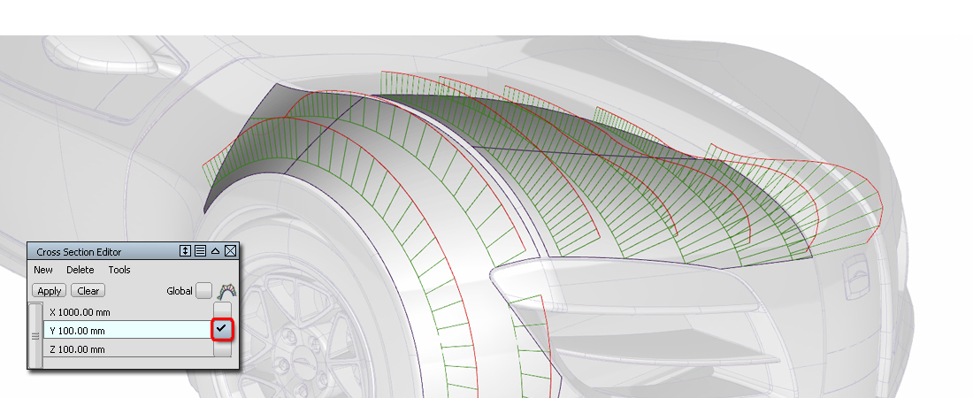 Cross Section Editor showing G3 Curcature Plot