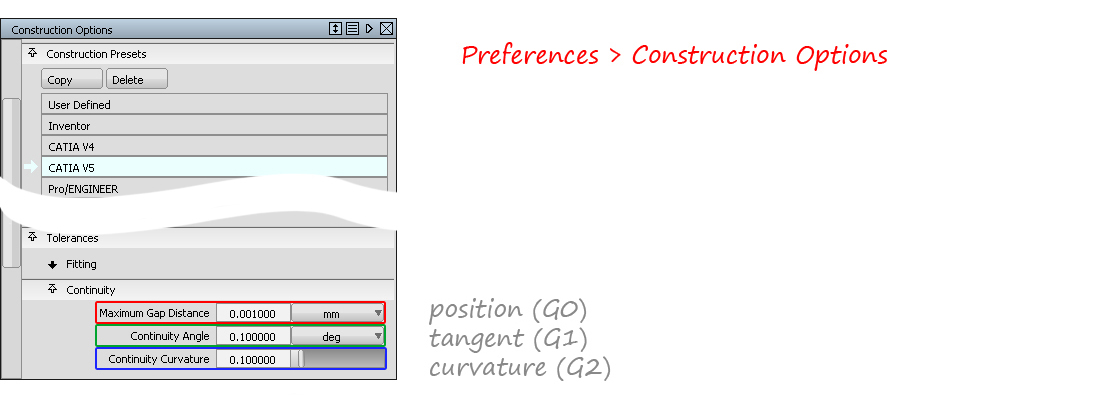 Tolerances Option Window